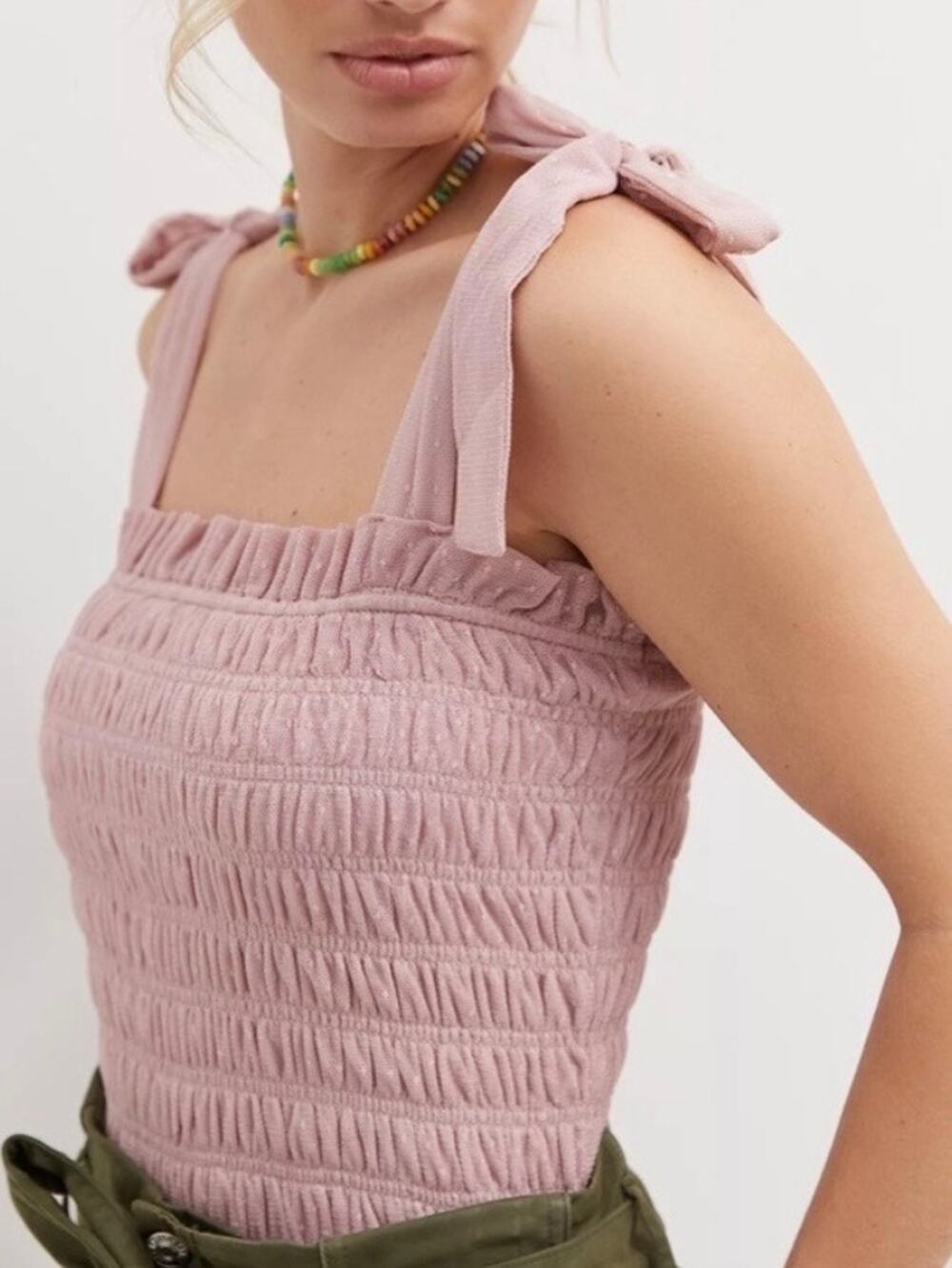 Anthropologie Smocked Cami Tank Top in Pink Size Small Coquette Feminine